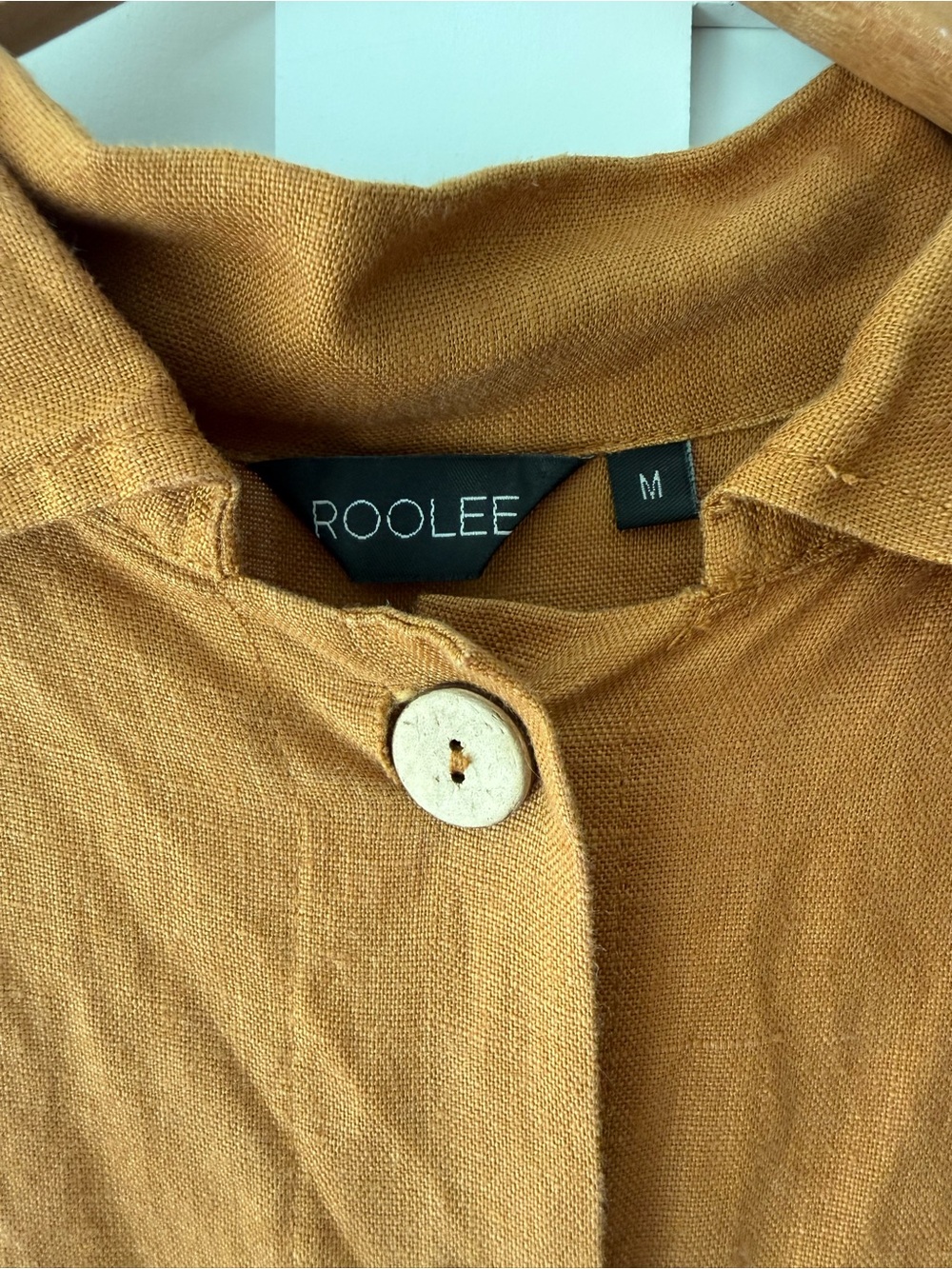 ROOLEE| 100% Linen| Button Front Midi Dress| Camel Brown| Pockets| Size M - Picture 2 of 4